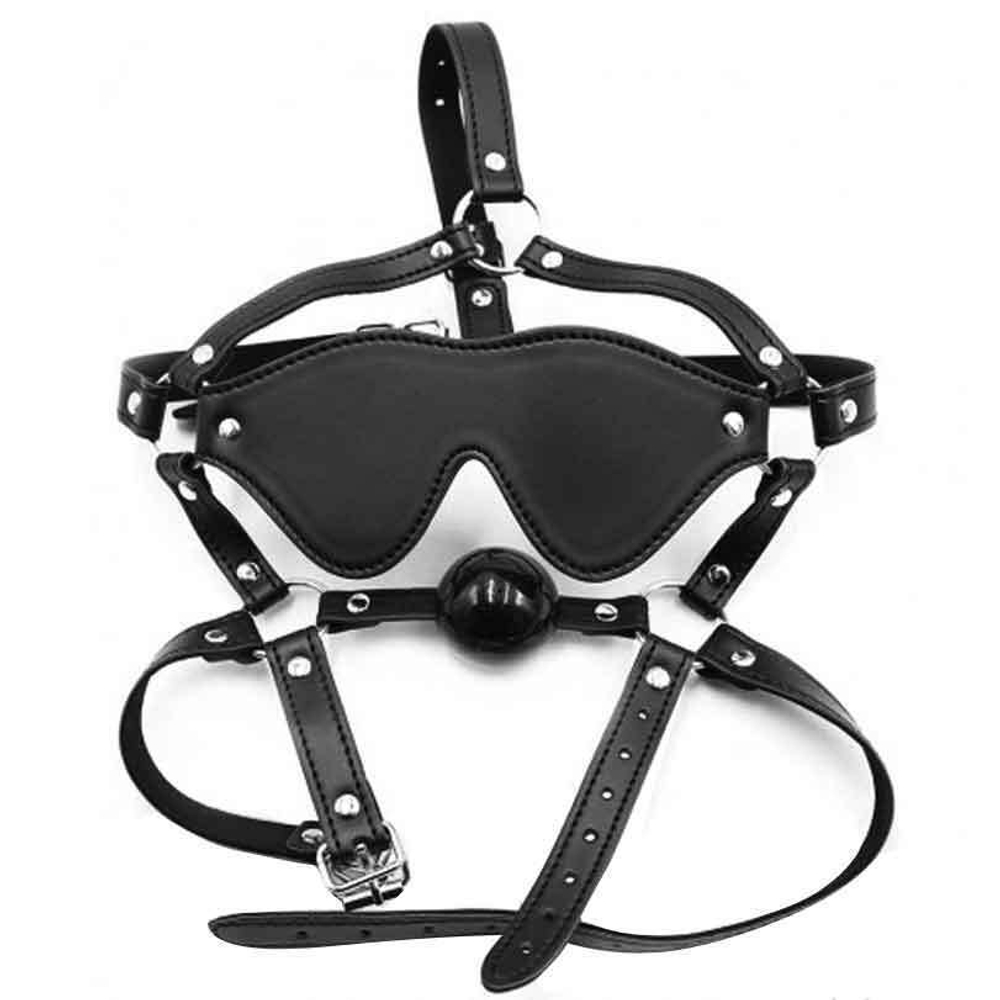 Черная маска-шоры с регулируемыми ремешками и кляпом-шариком (Цвет: черный)