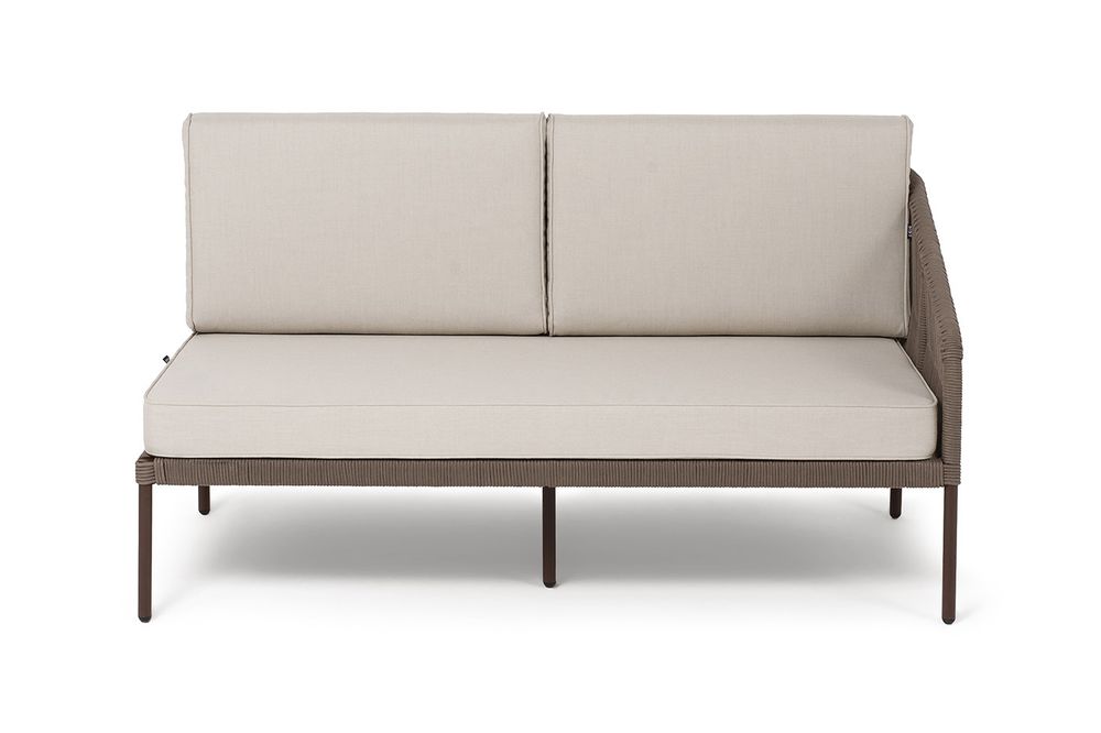 "Канны" левый модуль плетеный из роупа, каркас алюминий коричневый (RAL8016) муар, роуп коричневый круглый, ткань бежевая 035