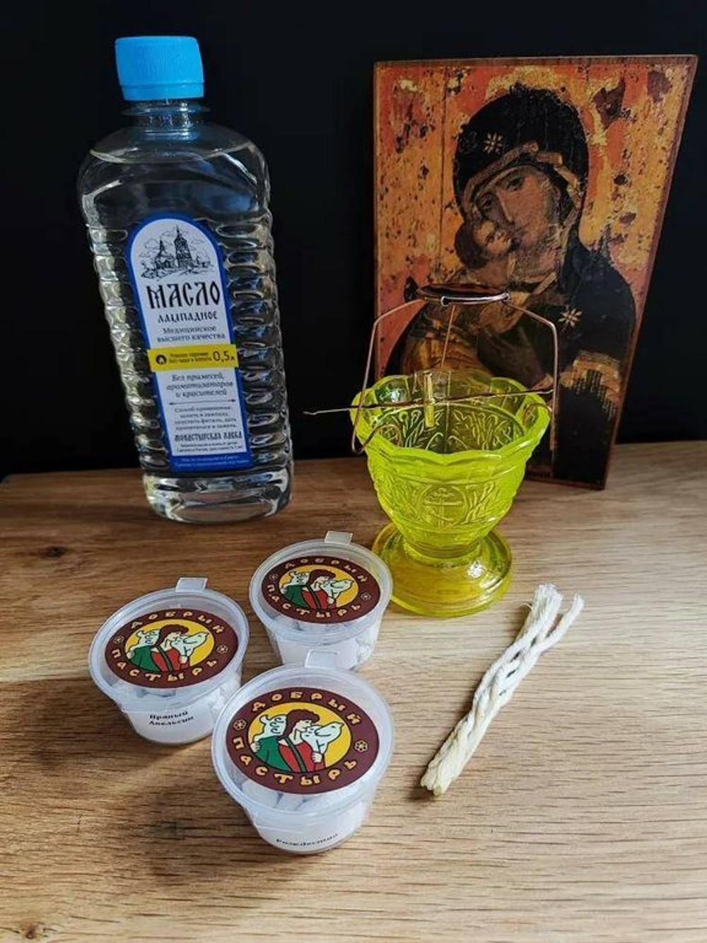 Набор для каждения ладана: Ладан Афонский 3 вида по 10 гр, Вазелиновое масло (0,5 л), Лампада из стекла, держатель, фитиль, паучок