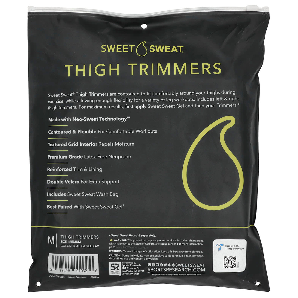Sports Research, Sweet Sweat®, триммеры для бедер, средний размер, черный и желтый, 1 пара