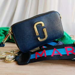 Темно-синяя сумка Marc Jacobs Logo Strap Snapshot Blue Sea Multi