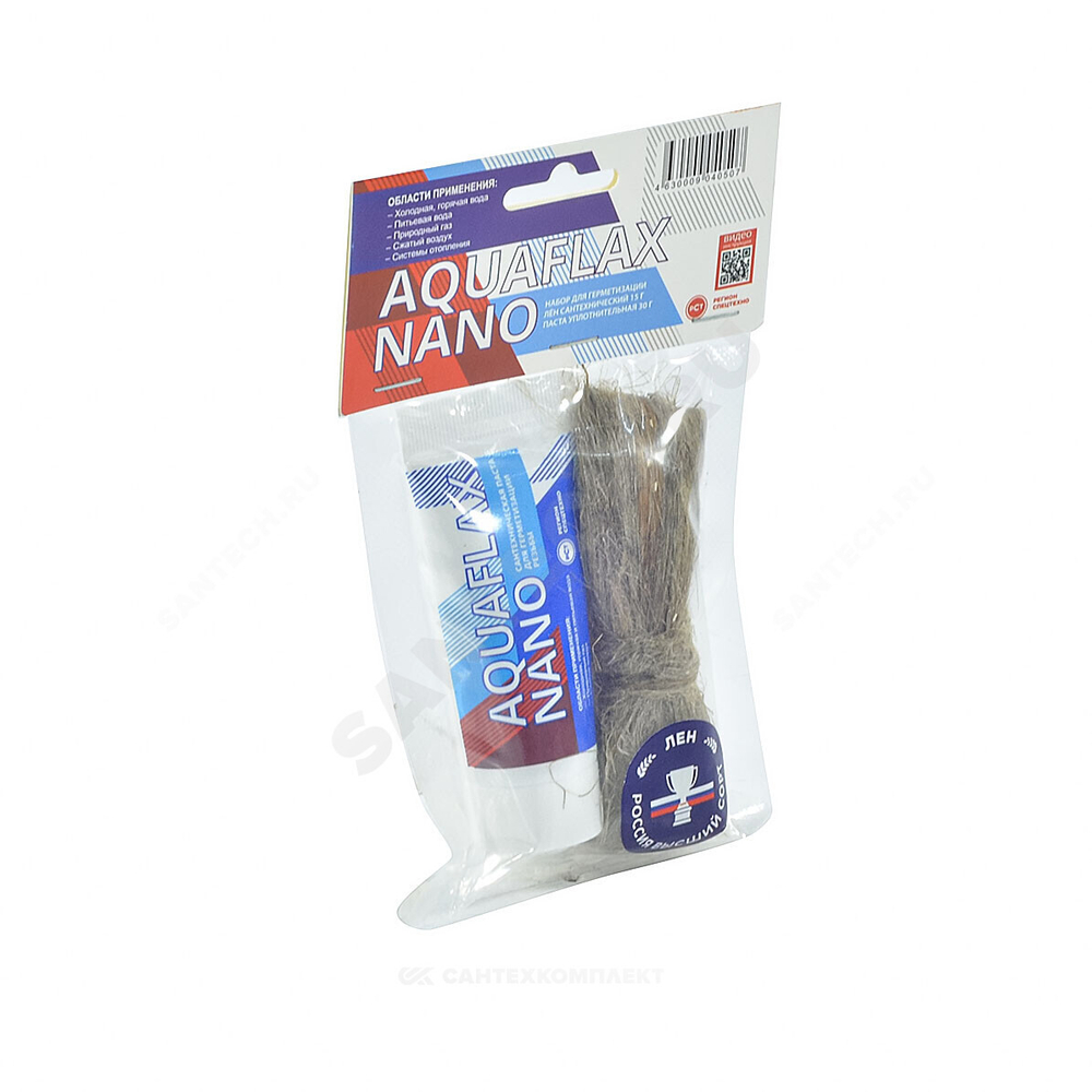 Набор для уплотнения резьбы лен (РФ) 15гр+паста 30гр AQUAFLAX NANO 04050 .