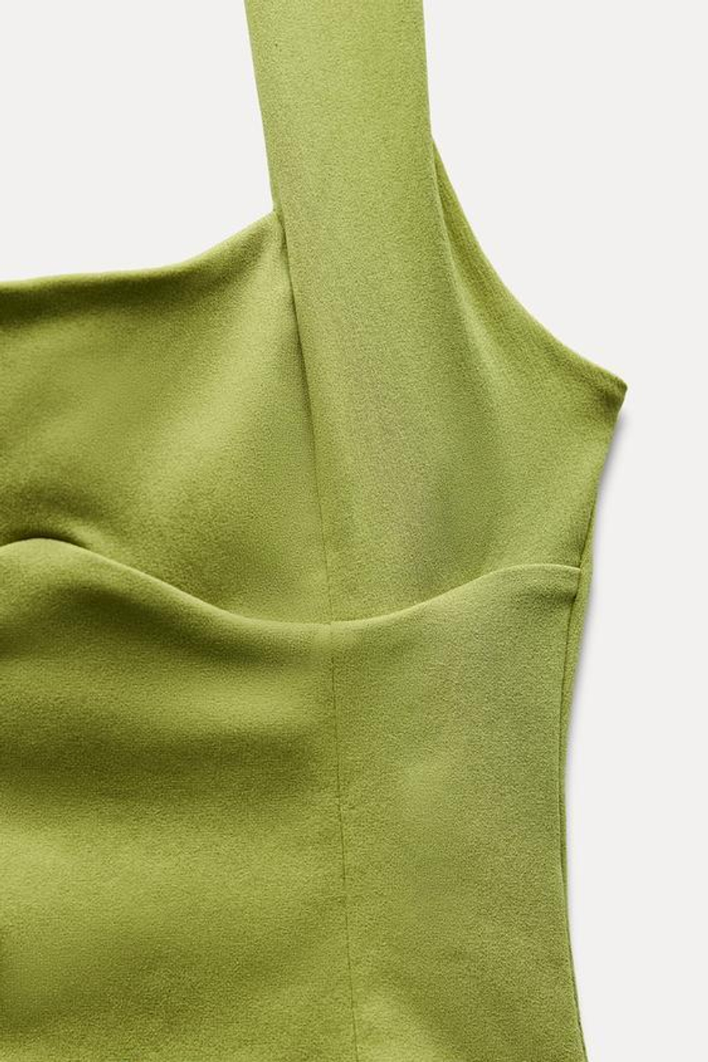 ZARA ЭЛАСТИЧНЫЙ ТОП С ГОРЛОВИНОЙ ХАЛТЕР И СБОРКОЙ, ФИСТАШКОВЫЙ