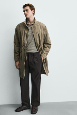 ZARA БРЮКИ СО СКЛАДКАМИ ИЗ РЕЛЬЕФНОЙ ТКАНИ, КОРИЧНЕВЫЙ