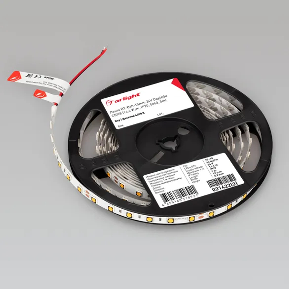 Светодиодная лента RT-B60-10mm 24V Day4000 CRI98 (14.4 W/m, IP20, 5060, 5m) (Arlight, Открытый) 021422(2)