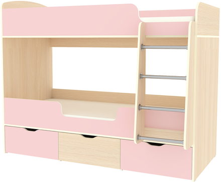 Кровать двухъярусная КарИВи Малыш Двойняшка 80х180  Дуб Молочный Розовый