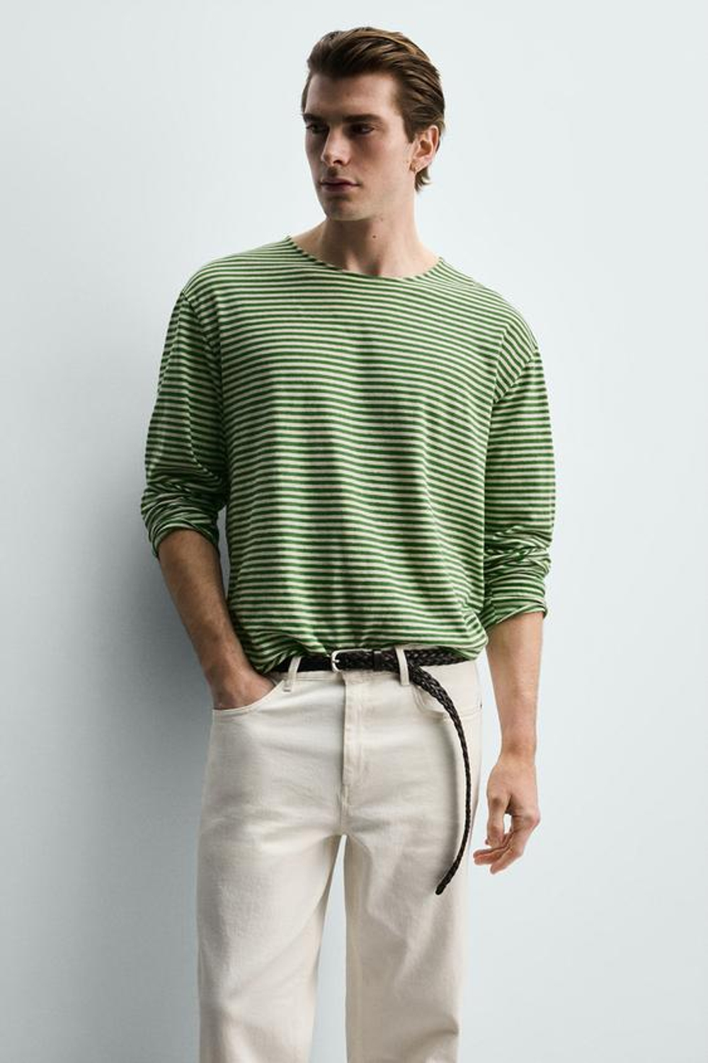 ZARA БРЮКИ STRAIGHT FIT С ЗАНИЖЕННОЙ ТАЛИЕЙ, ЖЕЛТОВАТО-БЕЛЫЙ