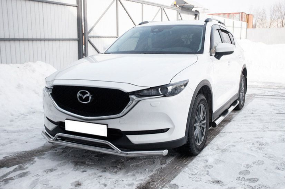 Защита переднего бампера (нержавейка) Mazda CX-5 (2017-2023) d57+d32