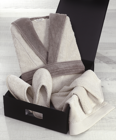 НАБОР 3 предмета LEAF махровый женский халат, полотенце и тапочки Soft Cotton (Турция)