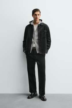 ZARA ВЕЛЬВЕТОВЫЕ БРЮКИ СВОБОДНОГО КРОЯ, ЧЕРНЫЙ