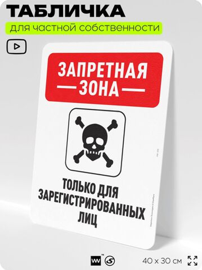 Табличка для частной территории "Запретная зона", на дом, для участка, организаций и частных территорий, предупреждающая, 40х30 см, Silver Plane x Айдентика Технолоджи