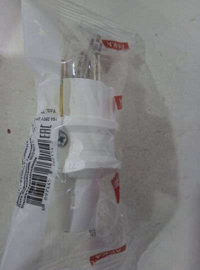 AY-KA (АЙКА) вилка 16A 250В (прямая, белая,  земля) (Турция)