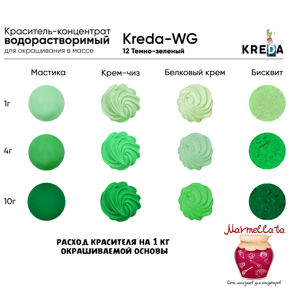 Краситель водор-ый пищевой гелевый "Kreda WG", ТЕМНО-ЗЕЛЕНЫЙ 12 (80 мл.)
