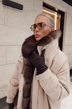 Пуховик из экозамши с пуховым наполнителем