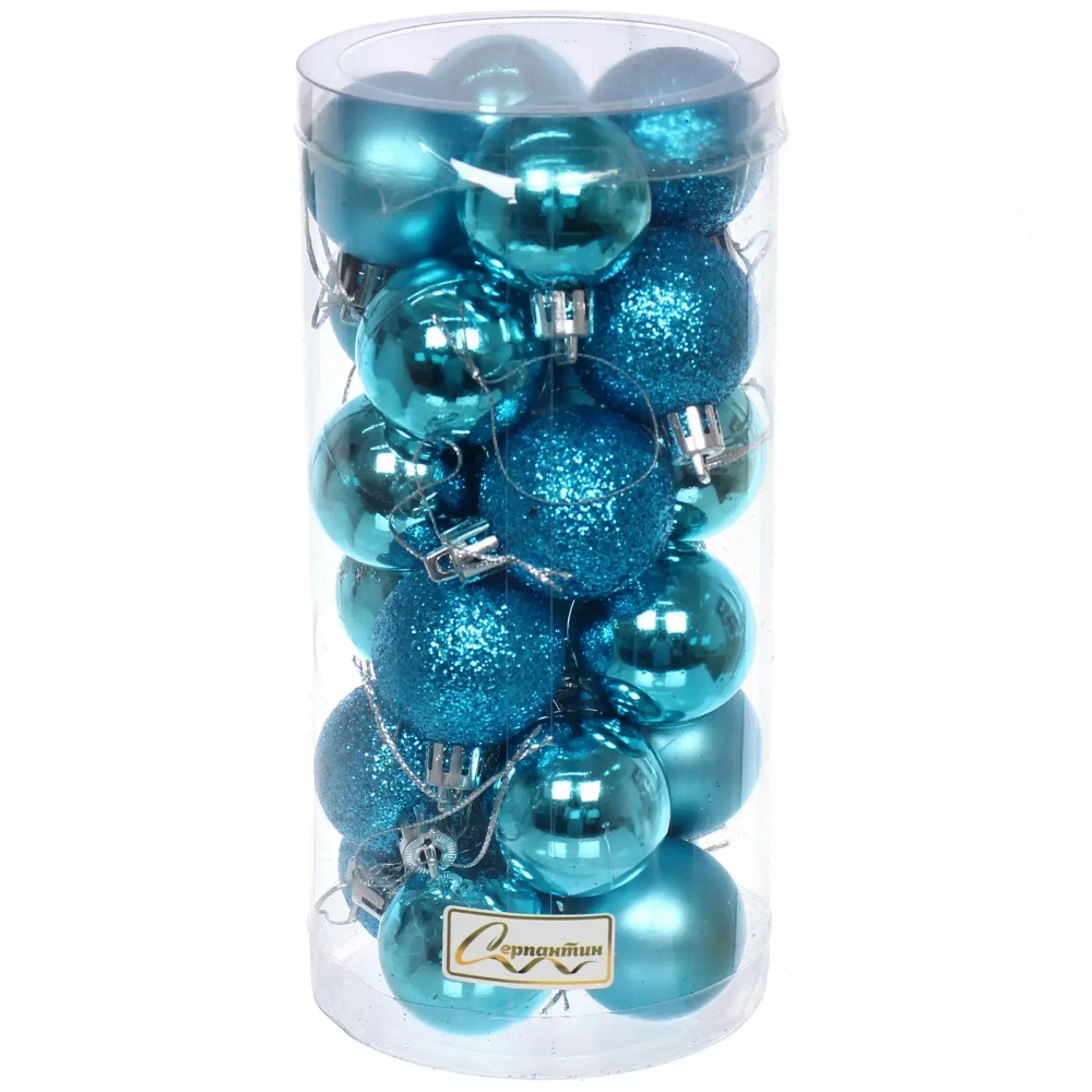 Новогодние шары 4 см (набор 24 шт) «Микс фактур», голубой