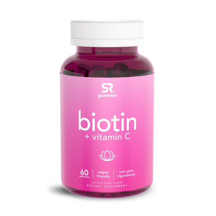 Biotin 5000 мкг + Vitamin C, Биотин с Витамином С, Sports Research (60 жевательных капсул)