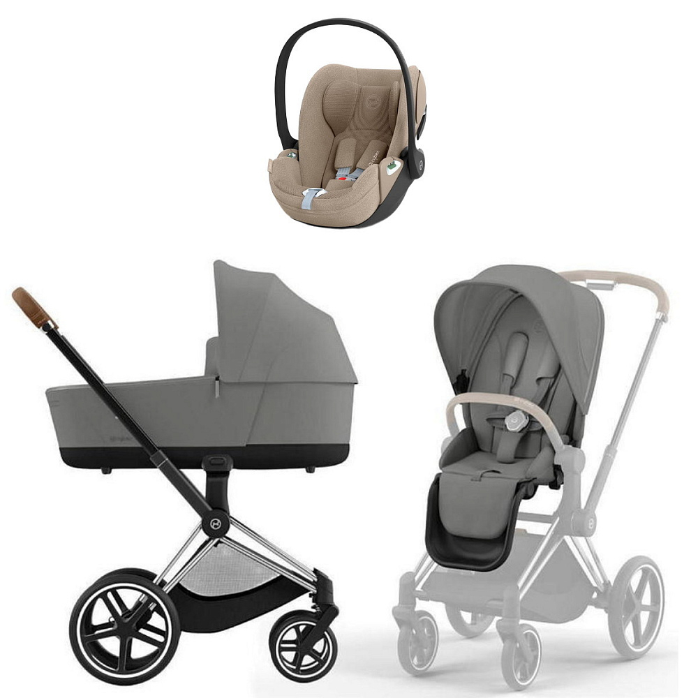 Коляска Cybex Priam IV Chrome Brown complete Cloud T Cozy Beige Plus Base T 4 в 1 Mirage Grey