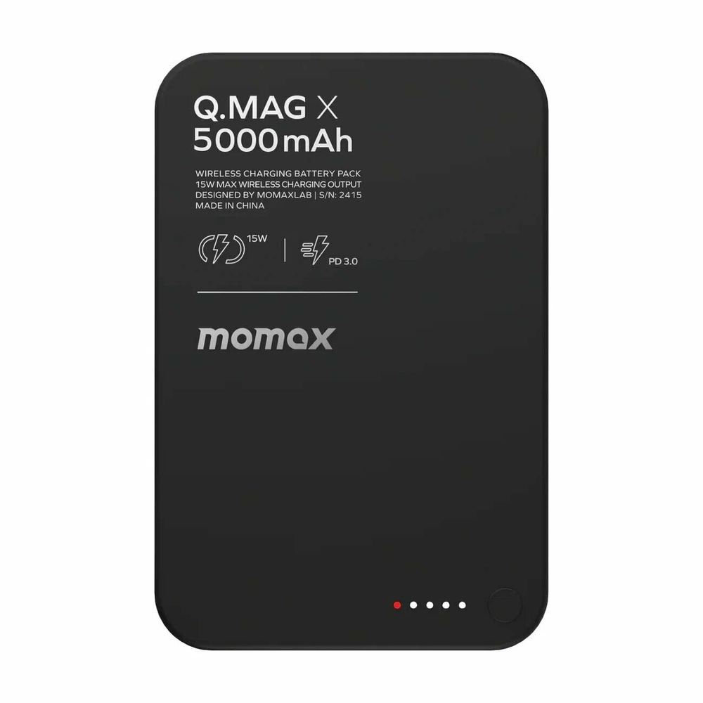 Внешний магнитный аккумулятор с беспроводной зарядкой Momax Q.MAG X Ultra Slim 8.3 mm, 5000 mAh, Qi 15W / PD20W, Black