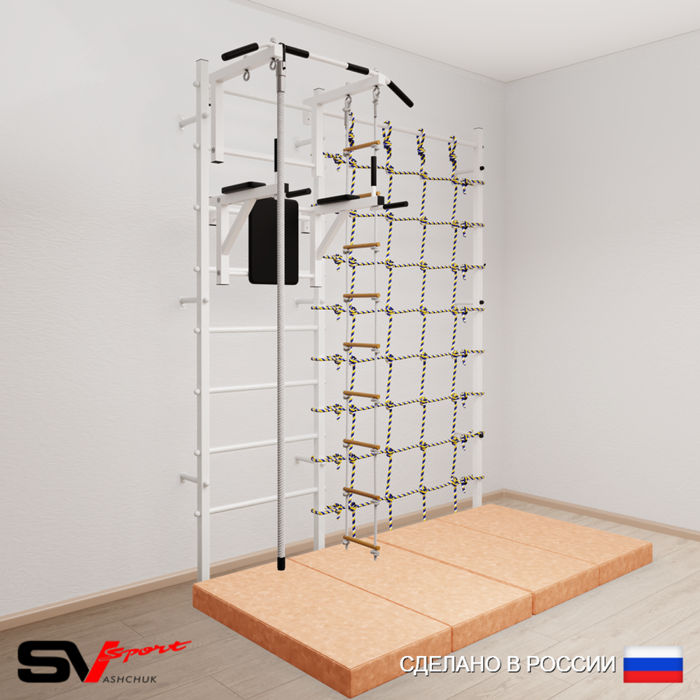 Шведская стенка Sv Sport усиленная 67540 (Турник стандарт/Брусья/Канат/Лестница/Мат 2м/Канатный лаз)