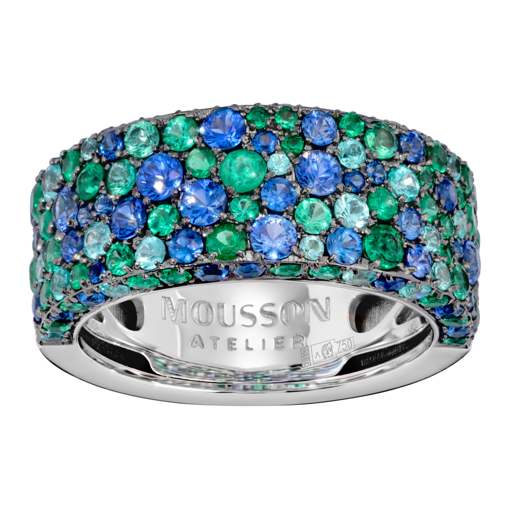 Кольцо с Изумрудами, Сапфирами и Турмалинами Параиба, R0256-0/59