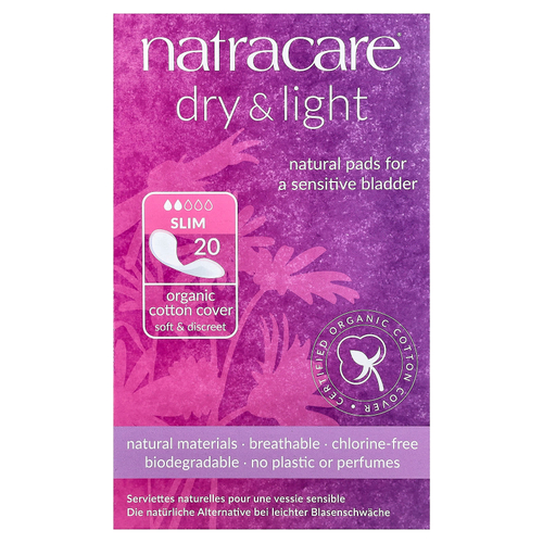 Natracare, Dry & Light, поверхность из органического хлопка, тонкая, 20 прокладок