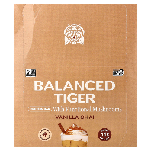 Balanced Tiger, протеиновый батончик, со вкусом ванильного чая, 12 батончиков по 44 г (1,55 унции)