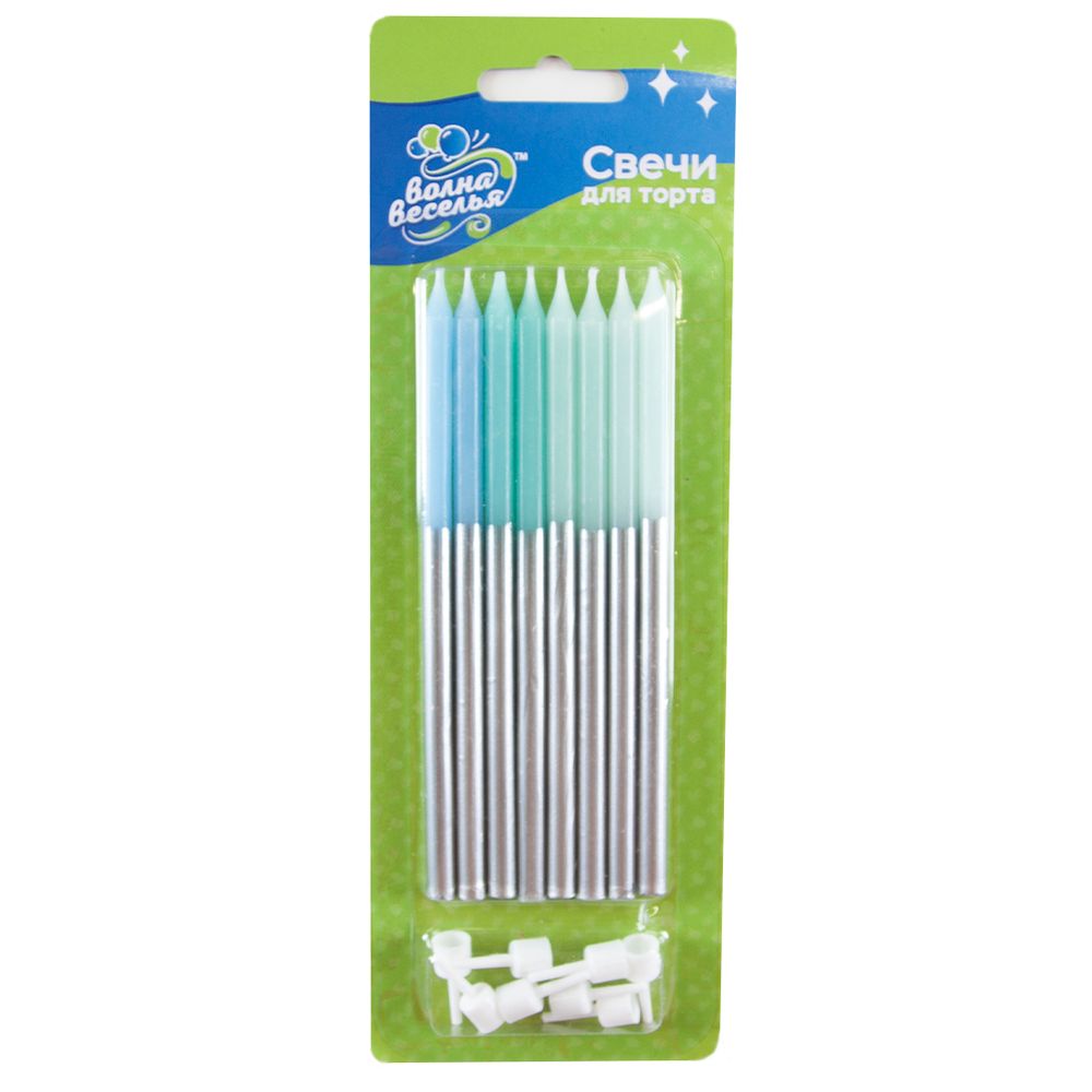 Свечи Голубой микс, Металлик, 0,6*12 см, 8 шт. с держат.