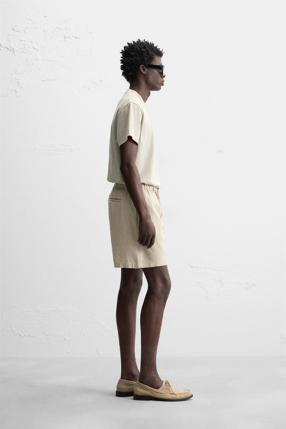 ZARA ШОРТЫ ИЗ ХЛОПКА И ЛЬНА, СВЕТЛО-БЕЖЕВЫЙ