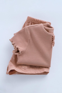 ZARA ПИЖАМА С ВЫШИВКОЙ «ЦВЕТЫ» — TIMELESZ, КОРИЧНЕВЫЙ