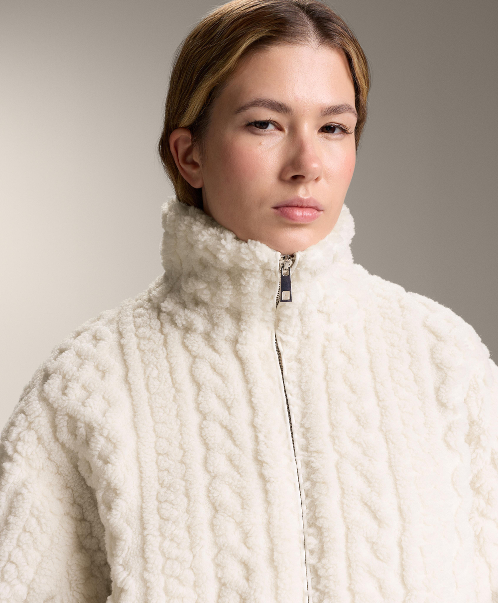 Oysho Куртка из искусственной овчины с вязка косичкой, экрю