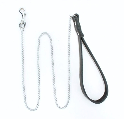 Металлический поводок с кожаной ручкой (Цвет: черный с серебристым)