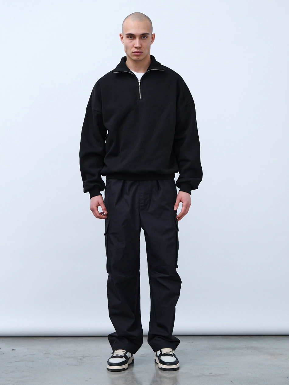 Свитшот с воротником на молнии без начеса (черный)