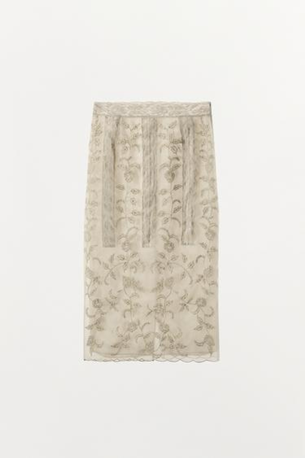 ZARA ЮБКА ИЗ ОРГАНЗЫ С ВЫШИВКОЙ И БУСИНАМИ, ЦВЕТ СЛОНОВОЙ КОСТИ