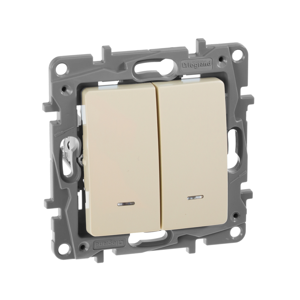 Выключатель 2х-клавишный с подсветкой/индикацией 10А 250В слоновая кость ETIKA Legrand