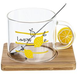 GAEM Кружка с ложкой на деревянной подставке, 300 мл, L12 W9,5 H8,5 см, 3в.