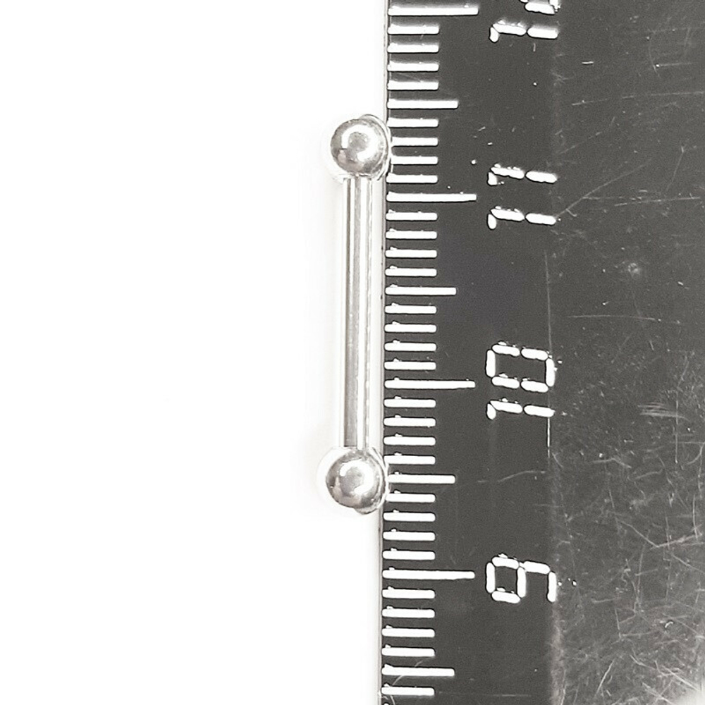Штанга для пирсинга языка длина 14мм, толщина 1,6 мм с шариками 4 мм из хирургической стали.