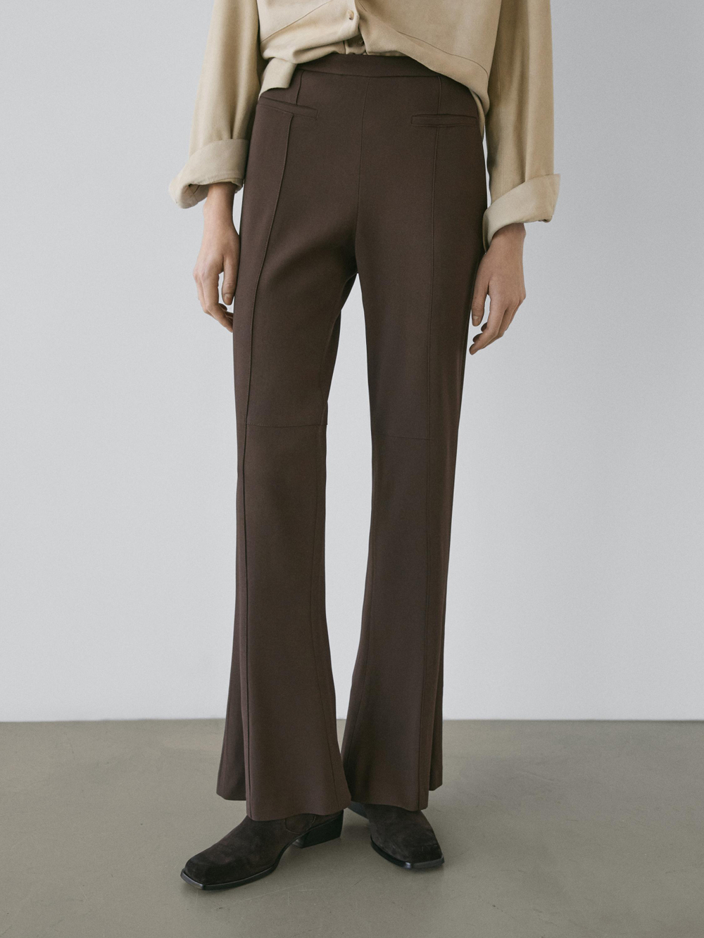 Massimo Dutti Расклешенные брюки с карманом, коричневый