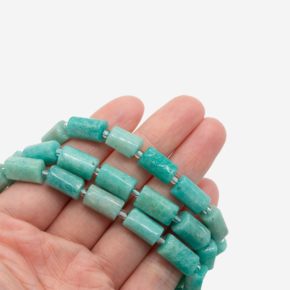 Амазонит натуральный, бочонок с гранями, 11-13*6-8мм