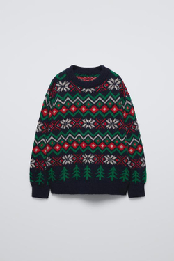 ZARA ЖАККАРДОВЫЙ СВИТЕР, МОРСКОЙ СИНИЙ