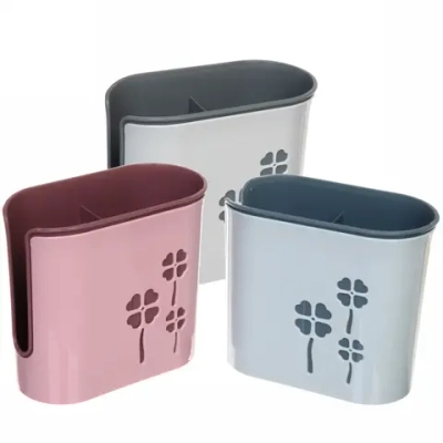 Подставка для столовых приборов «Классика» цветы 16*14,5см пластиковая, 2 секции