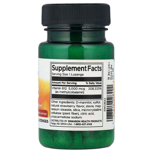 Swanson, Витамин B12, 60 пастилок (5000 мкг в пастилке)