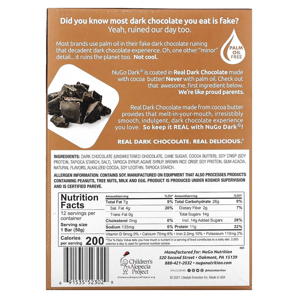 NuGo Nutrition, NuGo Dark®, протеиновые батончики, мокко и шоколад, 12 батончиков, 50 г (1,76 унции)