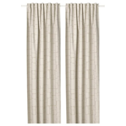 IKEA LÖNNSTÄVMAL  (ИКЕА ЛÖННСТÄВМАЛ)  -  Шторы блэкаут, пара, на ленте/бежевые, 145x300 см