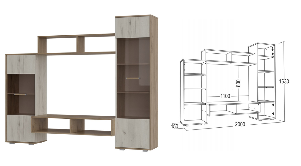 Стенка Александра-2 ЛДСП дуб крафт серый/дуб крафт белый