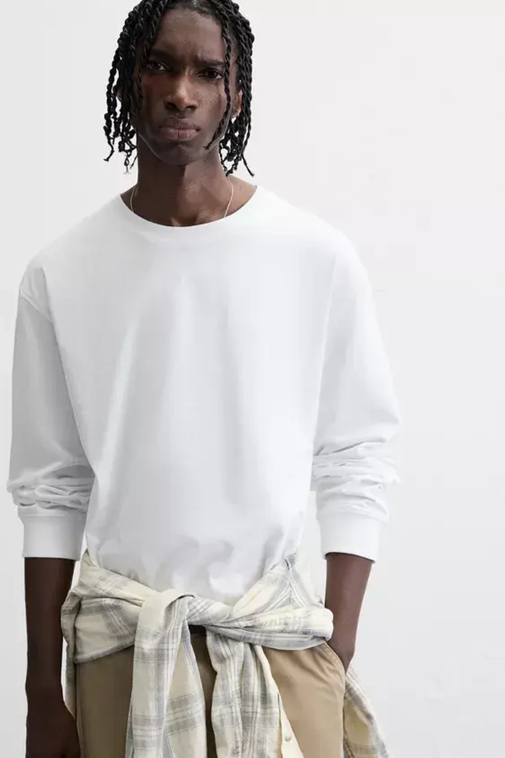 ZARA БАЗОВАЯ ФУТБОЛКА С ДЛИННЫМИ РУКАВАМИ, ЖЕЛТОВАТО-БЕЛЫЙ