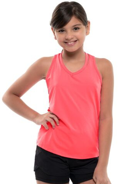 Футболка для девочки теннисная Lucky in Love Core V-Neck Cutout Tank Girls - coral crush