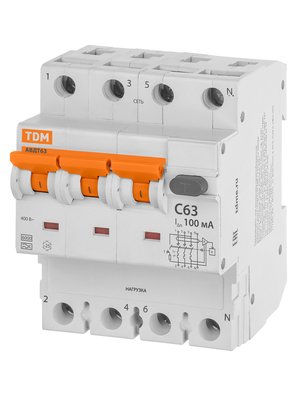 АВДТ 63 4P(3Р+N) C63 100мА 6кА тип А TDM SQ0202-0056