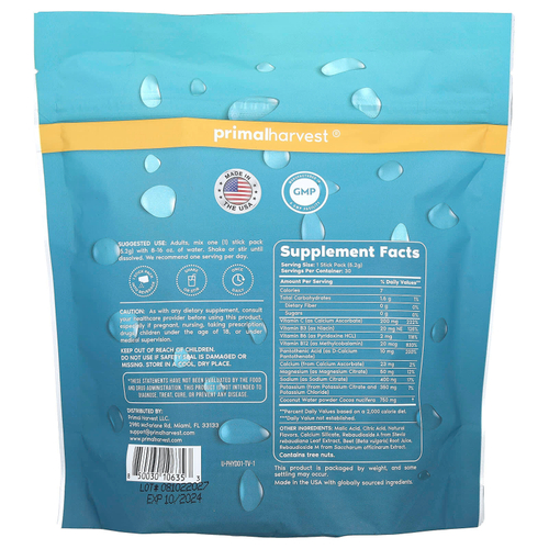 Primal Harvest, Primal Hydration, без сахара, со вкусом лимона и ягод, 30 пакетиков в упаковке, 156 г (5,5 унции)