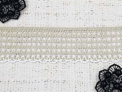 Кружево хлопковое/Тесьма вязаная, рис. 6620, ш. 4,5 см (пр-во Беларусь), бежевый с белым