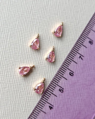 50307-рз Подвеска "Капля мини" с фианитом 10мм, розовый, позолота